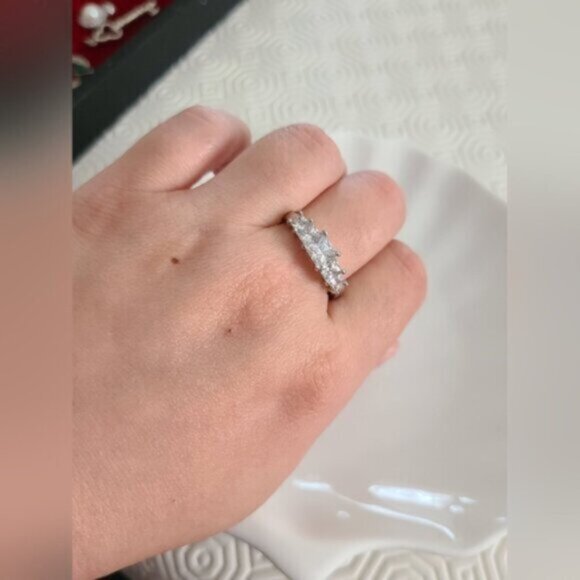 Vintage Boho Sterling Silver 925 5 Stone Square Princess Cut CZ Crystal Ring - Picture 8 of 8